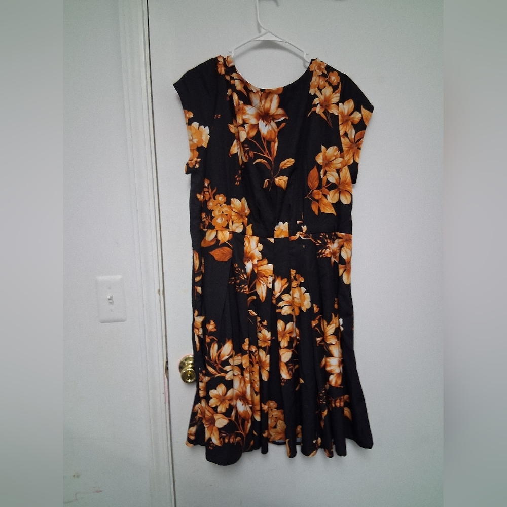 Floral Black and Orange Dress